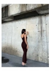 bysoca Kadın Kahverengi Kare Yaka Askılı Korsaj Detaylı Vücudu Saran Midi Boy Bodycon Elbise