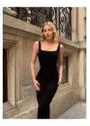bysoca Kadın Siyah Kare Yaka Askılı Korsaj Detaylı Vücudu Saran Midi Boy Bodycon Elbise