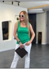 Kare Yaka Kalın Askılı Beyaz Triko Bluz
