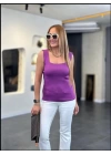 Kare Yaka Kalın Askılı Beyaz Triko Bluz