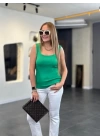 Kare Yaka Kalın Askılı Beyaz Triko Bluz