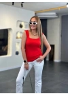 Kare Yaka Kalın Askılı Beyaz Triko Bluz