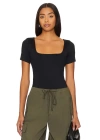 bysoca Kadın Siyah Kare Yaka Kısa Kol Vücudu Saran Basic Bodysuit