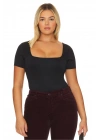 bysoca Kadın Siyah Kare Yaka Kısa Kol Vücudu Saran Basic Bodysuit