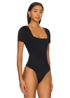 bysoca Kadın Siyah Kare Yaka Kısa Kol Vücudu Saran Basic Bodysuit