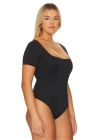bysoca Kadın Siyah Kare Yaka Kısa Kol Vücudu Saran Basic Bodysuit