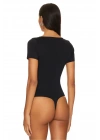 bysoca Kadın Siyah Kare Yaka Kısa Kol Vücudu Saran Basic Bodysuit