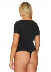 bysoca Kadın Siyah Kare Yaka Kısa Kol Vücudu Saran Basic Bodysuit