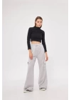 Kargo Cepli Palazzo Oversize Kesim İki Iplik Bol Paça Eşofman Altı Pantalon - Gri