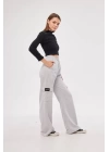 Kargo Cepli Palazzo Oversize Kesim İki Iplik Bol Paça Eşofman Altı Pantalon - Gri
