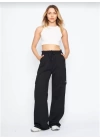 Kargo Cepli Palazzo Oversize Kesim İki Iplik Bol Paça Eşofman Altı Pantalon - Siyah