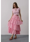 Katlı Kesim Uzun Etek - Pembe