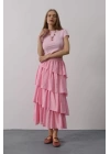 Katlı Kesim Uzun Etek - Pembe