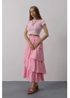 Katlı Kesim Uzun Etek - Pembe