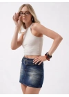 Kemer Detay Denim Mini Etek