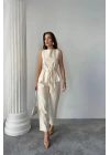 KETEN BLUZ - PANTOLON TAKIM MASSİMO MODELSCREAT KUMAŞ - Bej