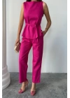 KETEN BLUZ - PANTOLON TAKIM MASSİMO MODELSCREAT KUMAŞ - Fuşya