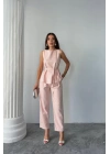 KETEN BLUZ - PANTOLON TAKIM MASSİMO MODELSCREAT KUMAŞ - Pudra