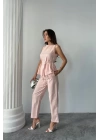 KETEN BLUZ - PANTOLON TAKIM MASSİMO MODELSCREAT KUMAŞ - Pudra
