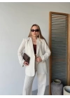 Keten Ceket Pantolon Ikili Takım - Beyaz