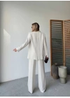 Keten Ceket Pantolon Ikili Takım - Beyaz