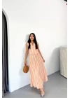KETEN ÇİZGİLİ YELEK - UZUN ETEK TAKIM - Orange