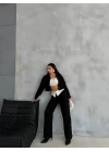 KETEN GÖMLEK-CROP-SALAŞ PANTOLON TAKIM - Siyah