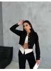 KETEN GÖMLEK-CROP-SALAŞ PANTOLON TAKIM - Siyah