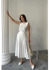 KETEN KOLSUZ BLUZ - MAXİ ETEK TAKIM - Beyaz