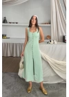 KETEN KOLSUZ KARE YAKA DÜĞME DETAYLI ELBİSE - Mint