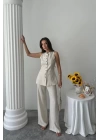 KETEN YELEK - PANTOLON TAKIM - Taş
