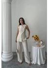 KETEN YELEK - PANTOLON TAKIM - Taş