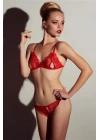 Kırmızı Dantelli Fantazi Sütyen ve G-String Takım TM2048