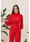 Kırmızı Üstü Dantel Tulum