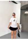 Kısa Kol Baskılı T-shirt - Beyaz