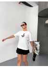 Kısa Kol Baskılı T-shirt - Beyaz