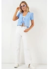 Kısa Kol Crop Bluz 958 - Mavi