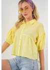Kısa Kol Crop Gömlek 20335 - Sarı