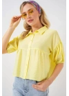 Kısa Kol Crop Gömlek 20335 - Sarı