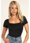 Kısa Kol Kare Yaka Ipek Jarse Bodysuit
