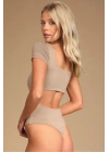 Kısa Kol Kare Yaka Ipek Jarse Bodysuit