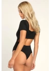 Kısa Kol Kare Yaka Ipek Jarse Bodysuit