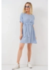 Kısa Kol Mini Ayrobin Elbise 2572 - Mavi
