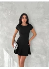 Kısa Kollu Mini Elbise - Siyah
