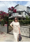bysoca Kadın Günlük Uzun Kollu Bisiklet Yaka Kısa Viskon Iki Iplik Elbise - Lacivert