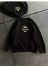 Kışlık Bisiklet Yaka Ön Ve Arka Baskılı SweatShirt - Siyah