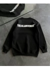 Kışlık Bisiklet Yaka Oversize Baskılı SweatShirt - Siyah