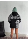 Kışlık Üç İplik Baskılı Kapşonlu SweatShirt - Siyah