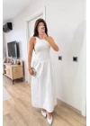 Kolsuz Uzun Elbise - Beyaz