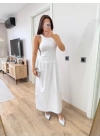 Kolsuz Uzun Elbise - Beyaz